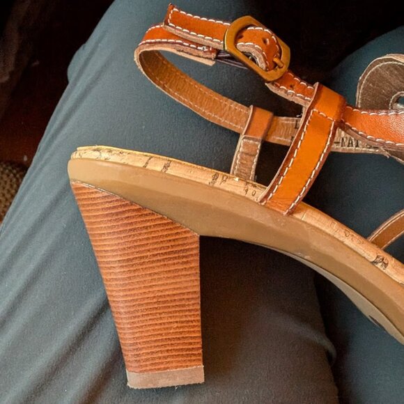 LIKE NEW Western Rodeo High-heel Sandals Medicine Wheel Leather Cork Spring Step - Picture 11 of 16